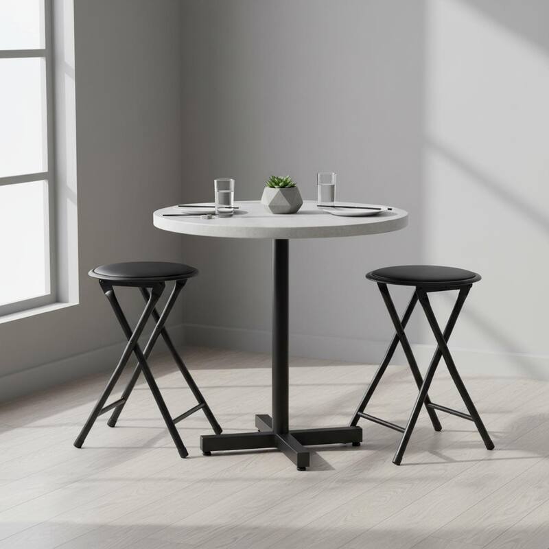 Homylin 18-Inch Folding Stool with Padded PVC Seat, Portable Foldable Metal Stool for Indoor & Outdoor Use