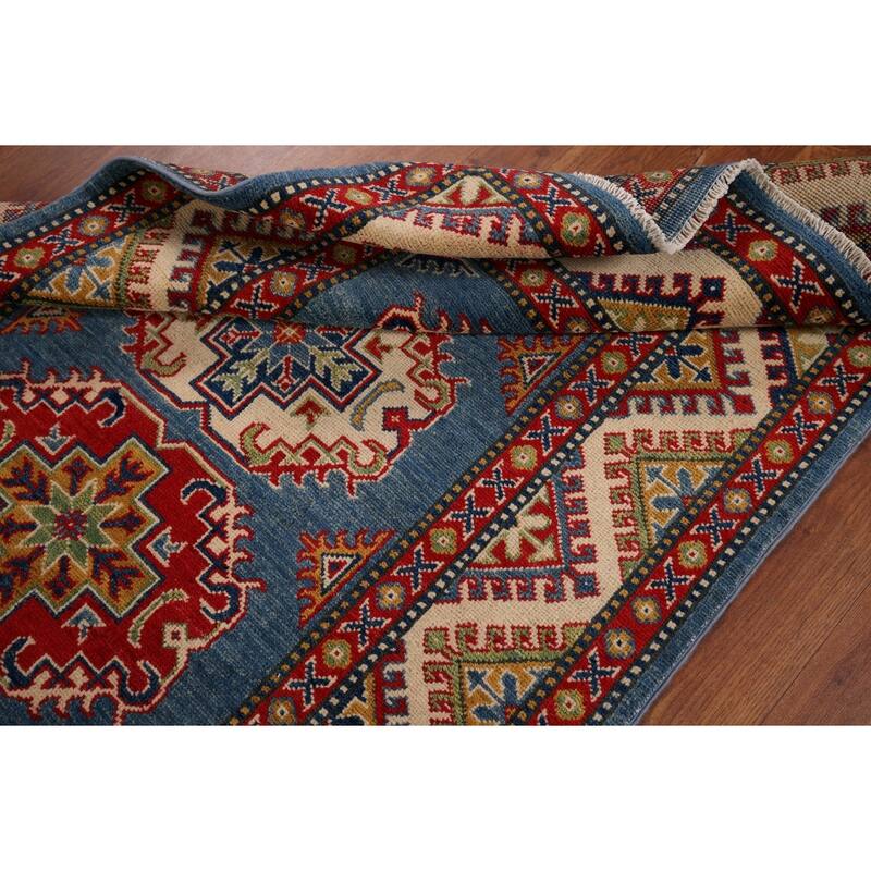 Blue Kazak Foyer Rug Hand-Knotted Traditional Wool Carpet - 3'5" x 4'9"
