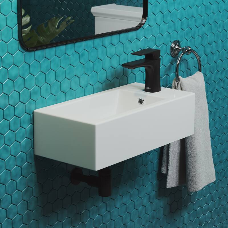 Voltaire 19.5 x 10 Rectangular Ceramic Wall Hung Sink with Right Side Faucet Mount - Glossy White