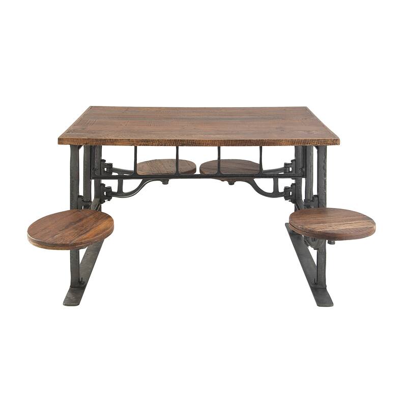 Teak Wood Dining Table with Two Attached Seats - Brown - Roche River Decor - Brown - 51"W, 31"H