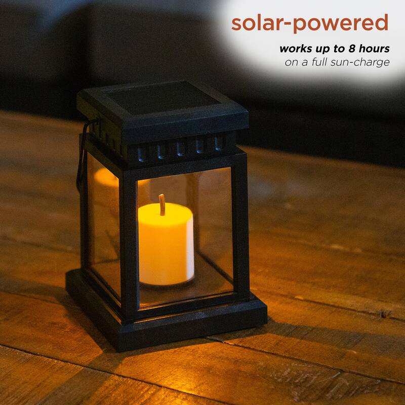 Alpine Corporation 19" Tall Outdoor Solar Powered Hanging or Stake Lanterns, Black (Set of 6)