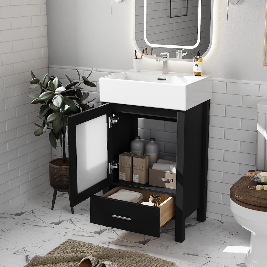 20-Inch Bathroom Vanity With Ceramic Sink And Ample Storage - Ideal For Small Bathrooms