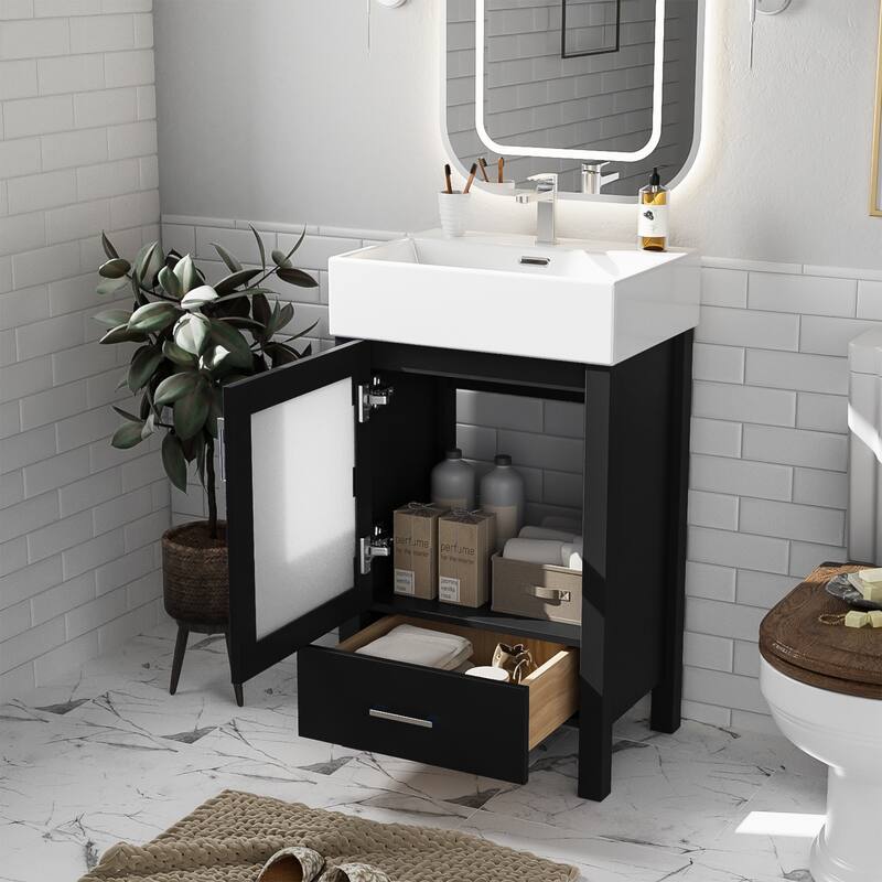 Roomfitters 20" Bathroom Vanity with Ceramic Sink, Compact Storage Cabinet with Soft-Close Door, Ideal for Small Bathrooms,Black