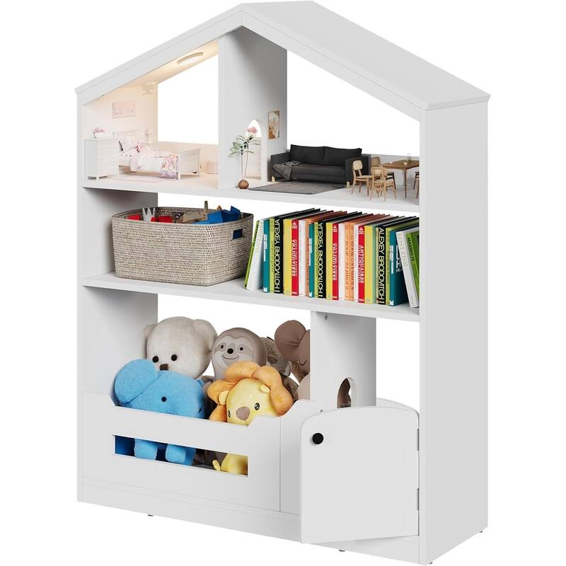 Kids Bookshelf and Toy Storage, Wooden Kids Bookcase with Motion Sensor Light