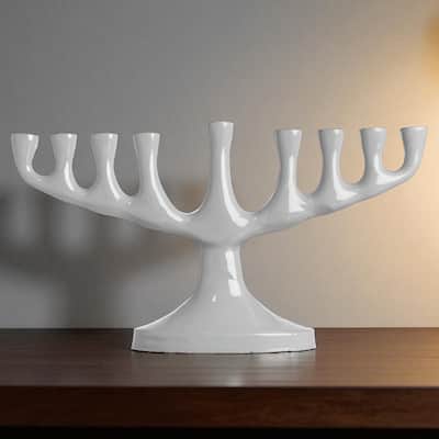 Contemporary Stainless-Steel Menorah for Hanukkah Celebrations Sleek Polished Silver Finish