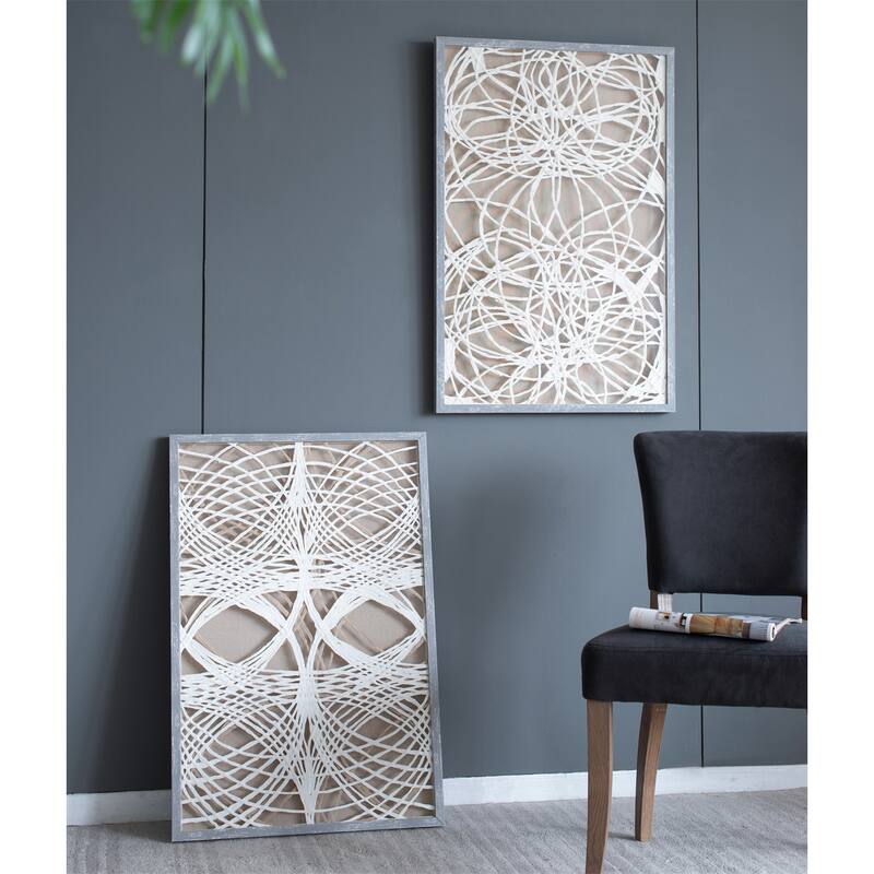 23.5x1x35.5 inch S/2 Leaf Shadow Box Wall Decorate - White+Grey