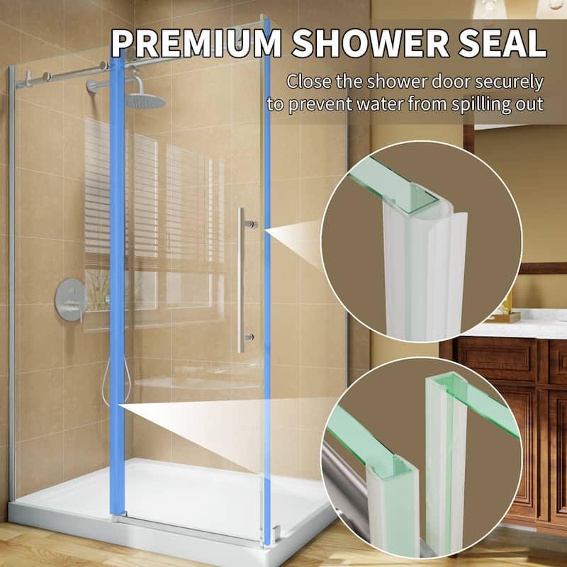 Modland 44-48" x 72'' Semi-Frameless Sliding Shower Enclosure - 3/8" SGCC Glass, Matte Black/Brushed Nickel - Brushed Nickel