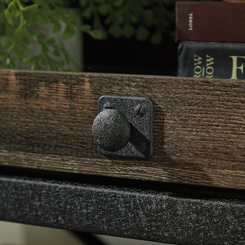 Wood Hutch with Glass Doors and Adjustable Shelves, Brown - 66.14" W x 14.06" D x 38.50" H