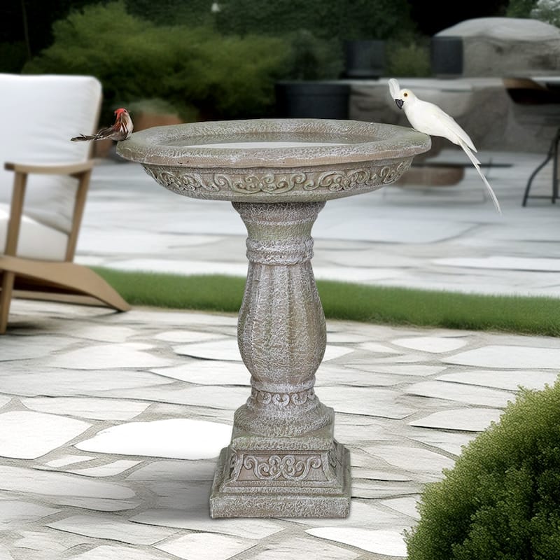 Antique Pedestal Bird Bath, Concrete Bird Baths for Garden Yard Decor - Grey
