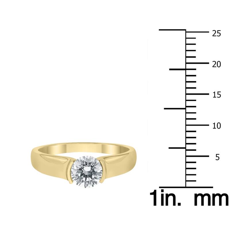 Marquee Certified 1 Carat Half Bezel Diamond Solitaire Ring in 10K Yellow Gold