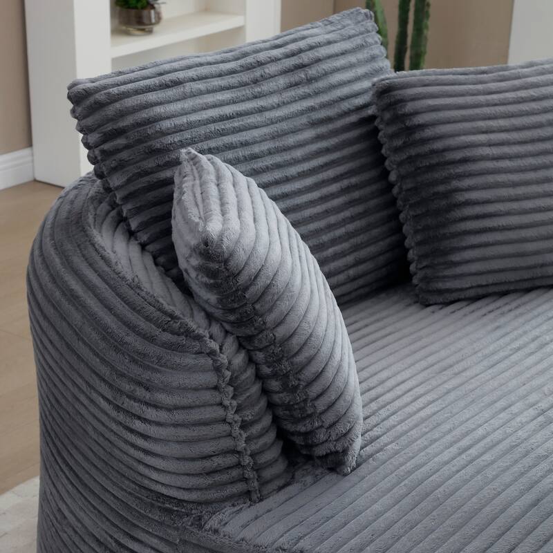 Round Accent Chair, Corduroy Boneless Deep Seat Floor Lounge Chair with 3 Pillows, No Assembly