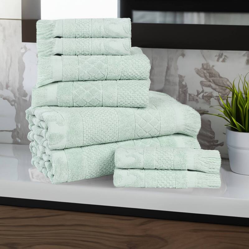 Superior Rolla Cotton Geometric Jacquard Plush Soft 8 Piece Towel Set