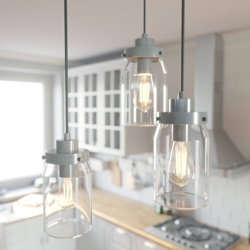 Hunter Devon Park 3-Light Round Cluster Pendant - Kitchen Island, Dining Room, Entry - Farmhouse, Rustic - Brushed Nickel