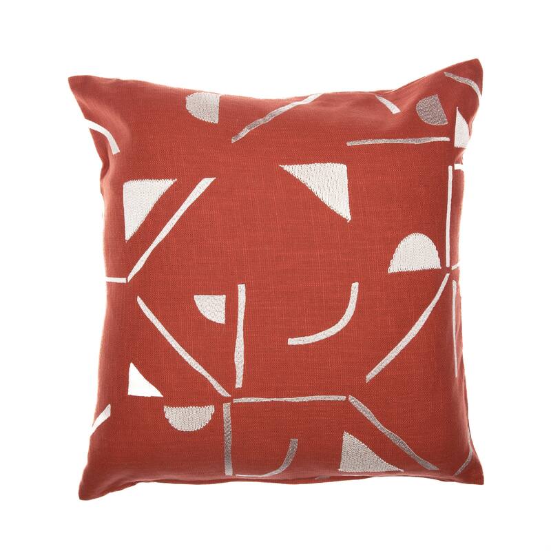 Handwoven Abstract Geometric Square Throw Pillow - 24" - Orange and Cream