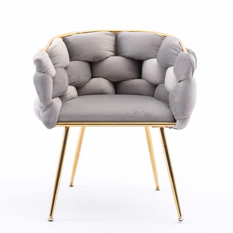 Velvet Accent Chair With Gold Legs Leisure Velvet Single Sofa Chair, Knitting Process, Household Dresser Stool
