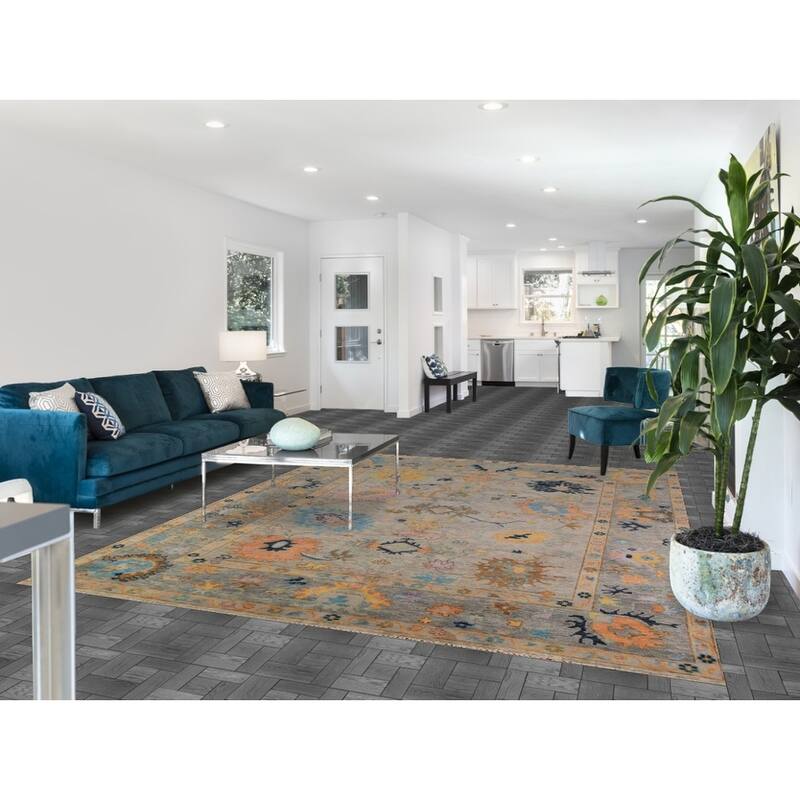 Floral Oushak Indian Area Rug Hand-Knotted Bedroom Wool Carpet - 7'10"x 9'9"