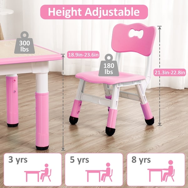 dimension image slide 0 of 7, Kids Table and Chairs Set Height Adjustable Desk with 4 Seats