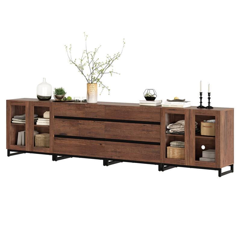 4 in 1 Modern Sideboard with Glass Doors and 6 Drawers Adjustable Shelves Coffee Bar Storage Cabinet for Living Room, Kitchen