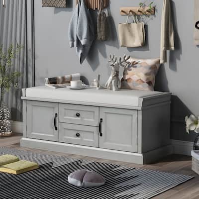Storage Bench with 2 Drawers and 2 Cabinets