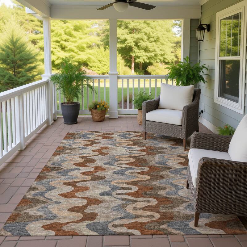 Machine Washable Indoor/ Outdoor Modern Mason Chantille Rug - Brown - 5' x 7'6"