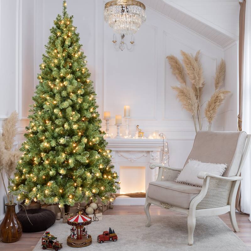 7ft Pre-Lit PVC Christmas Tree with 400 UL Lights, 1072 Tips, Auto-Unfold Memory Wire, Easy Assembly - 7 Foot