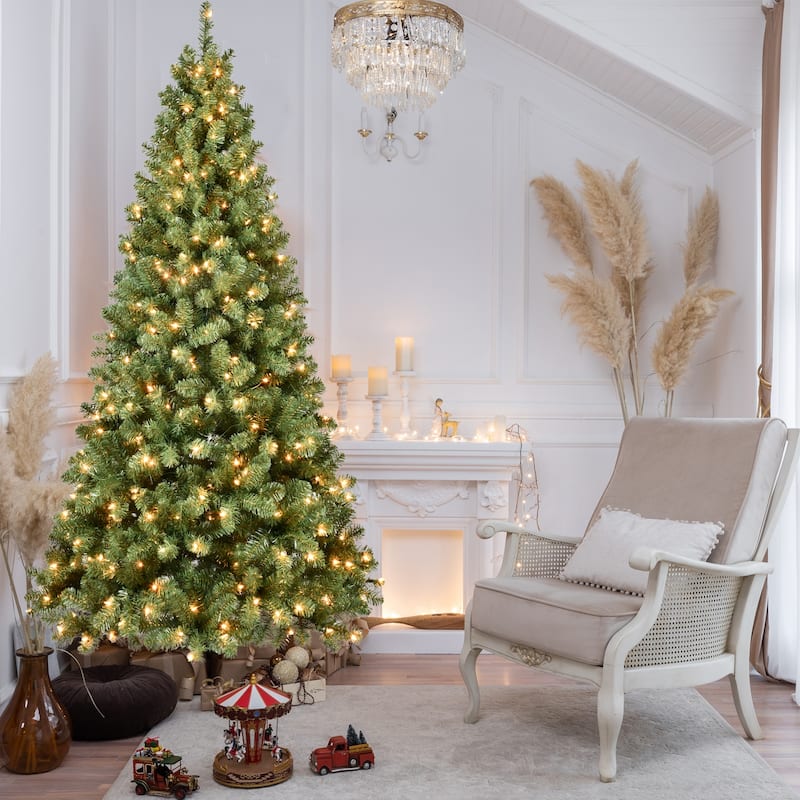 9ft Pre-Lit PVC Christmas Tree with 650 UL Lights, 1930 Tips, Auto-Unfold Memory Wire,Easy Assembl - 9 Foot
