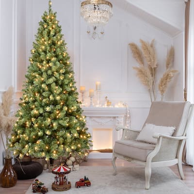 9ft Pre-Lit PVC Christmas Tree with 650 UL Lights, 1930 Tips, Auto-Unfold Memory Wire,Easy Assembl