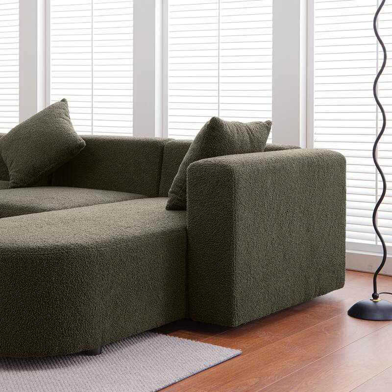 110.2 Inch Modern Sectional Sofa Couch,L Shape Boucle Sofa Couch with 3 Pillows,Modern Minimalist Style Couch
