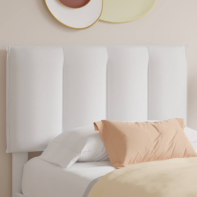 White Bed Frame with 4 Storage Drawers, Upholstered Platform Bed Frame with Adjustable Headboard