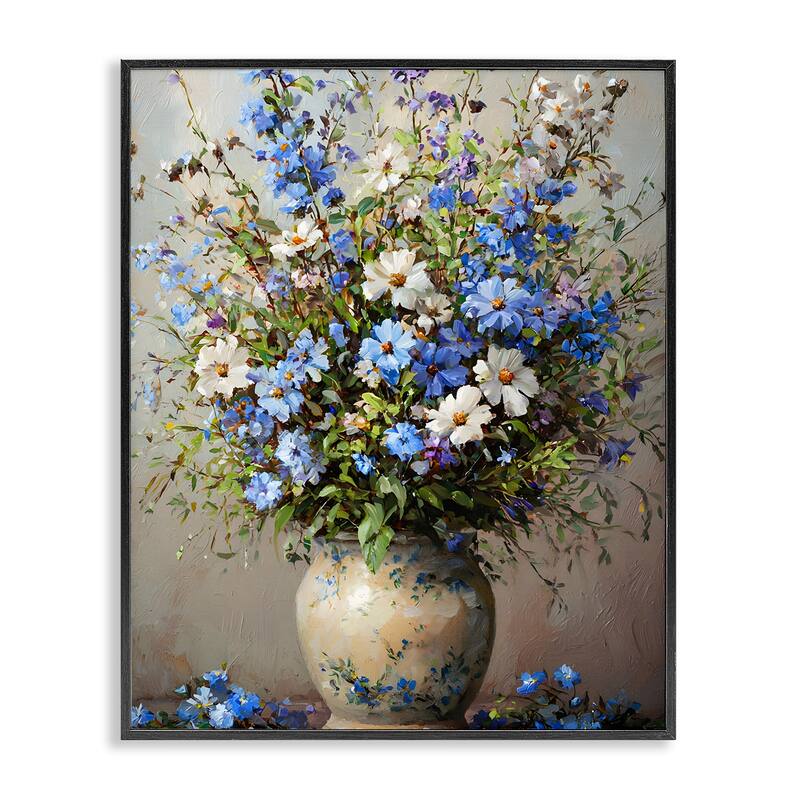 Stupell Cerulean Flower Bouquet Framed Giclee Art Design By Franklyn Gregory - 24 x 30 - Black