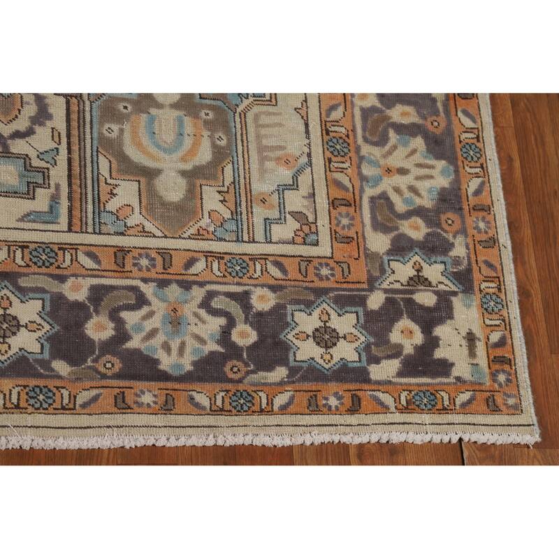 Geometric Blue Tabriz Persian Vintage Rug Hand-Knotted Wool Carpet - 6'7" x 9'7"