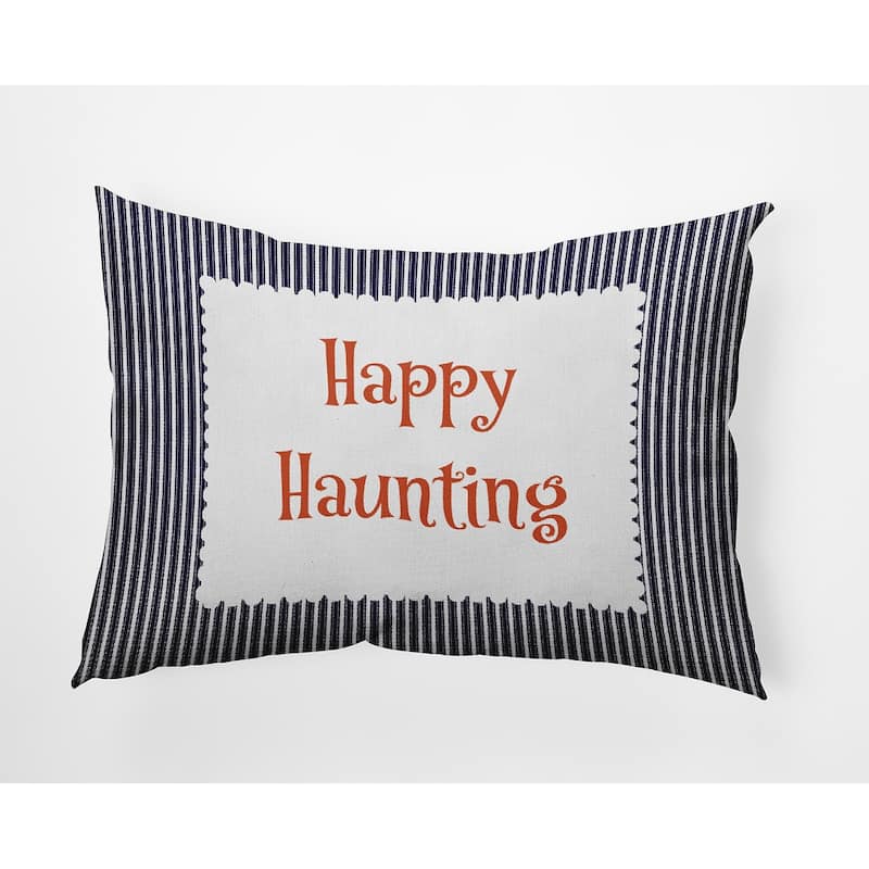 Halloween Happy Haunting Ticking Accent Pillow - Navy - 14" x 20"