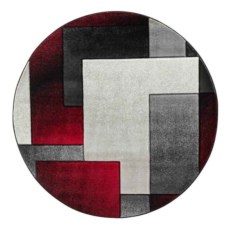 Orelsi Collection Abstract Area Rug - 5'2'' Round - Black/Red