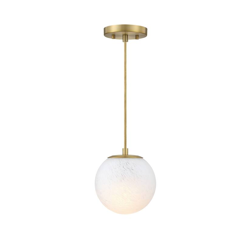 Pixie 60 Watt 1-Light Brushed Gold Globe Pendant Light with Etched Cloud Glass Shade - 7.75