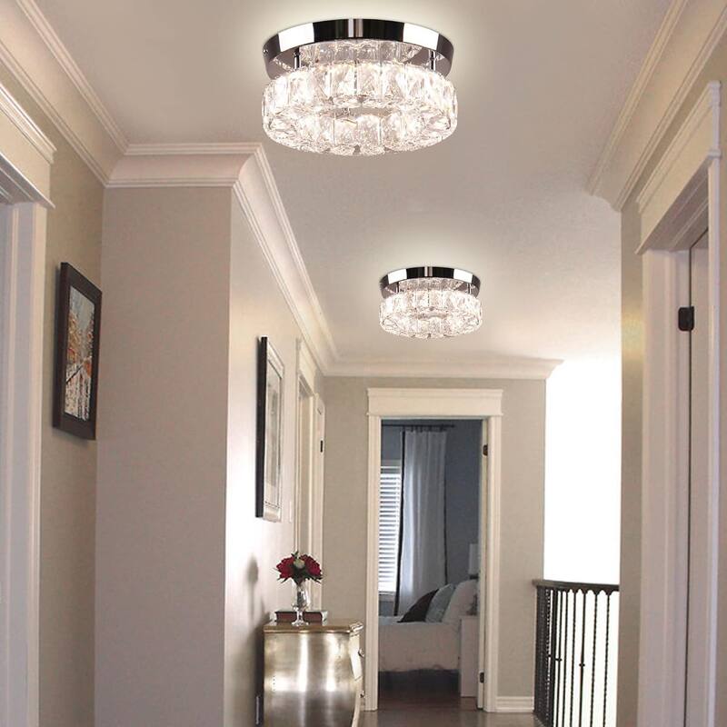 Led ceiling light chrome-multi-colored entryway light crystal ,steel hallway light