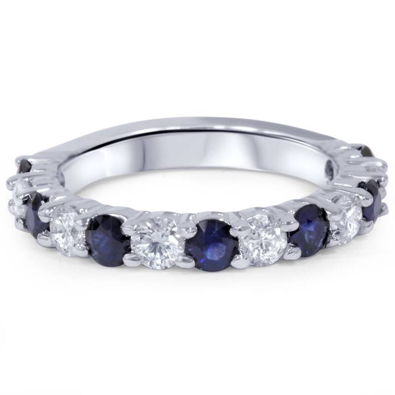 2ct Diamond & Blue Sapphire Wedding Ring White Gold