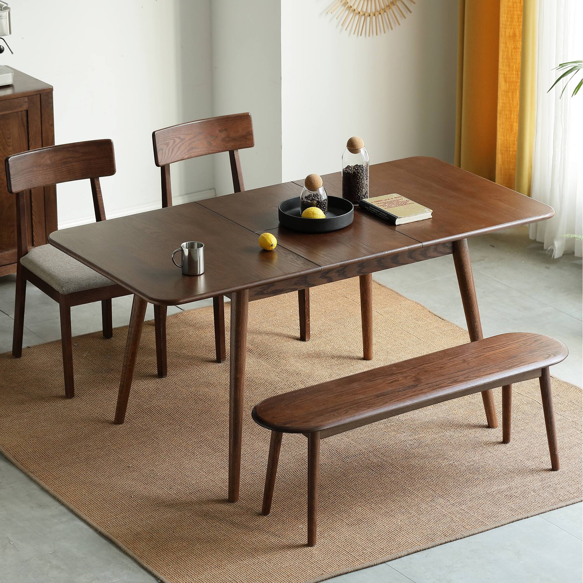 Walnut color solid oak round corner Dining table wood(Only Table