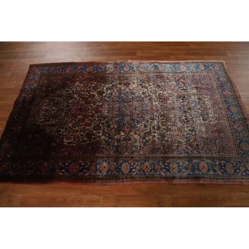 Silk Pre-1900 Antique Kashan Mohtasham Persian Area Rug Hand-knotted - 4'1" x 6'10"