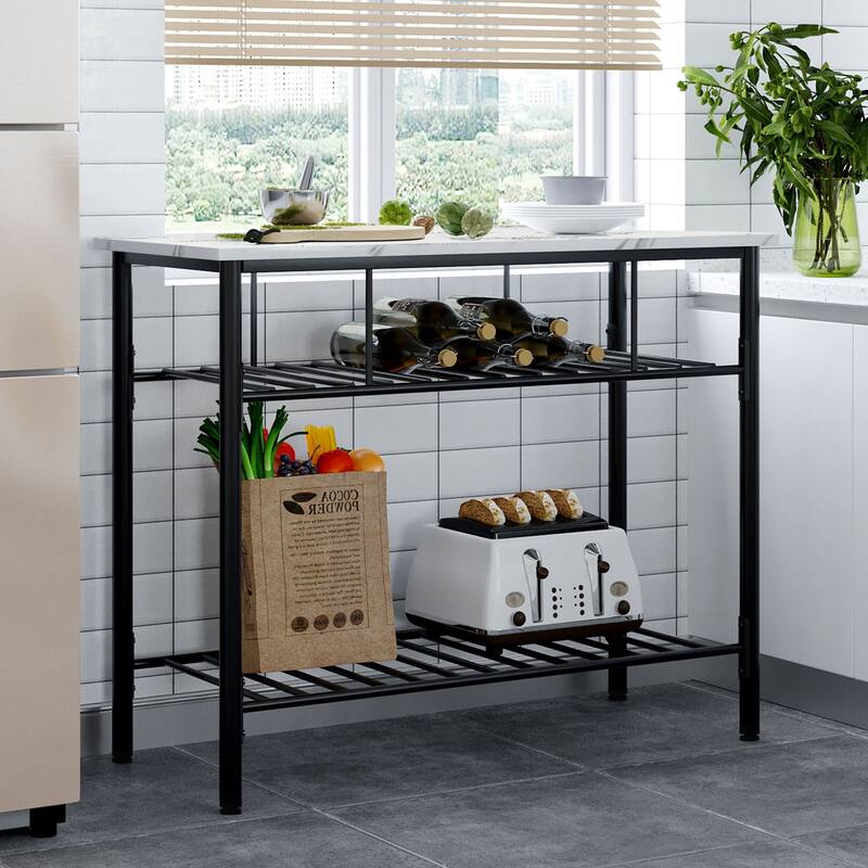 Rustic Kitchen Island Prep Table, Kitchen Storage Rack with Worktop and