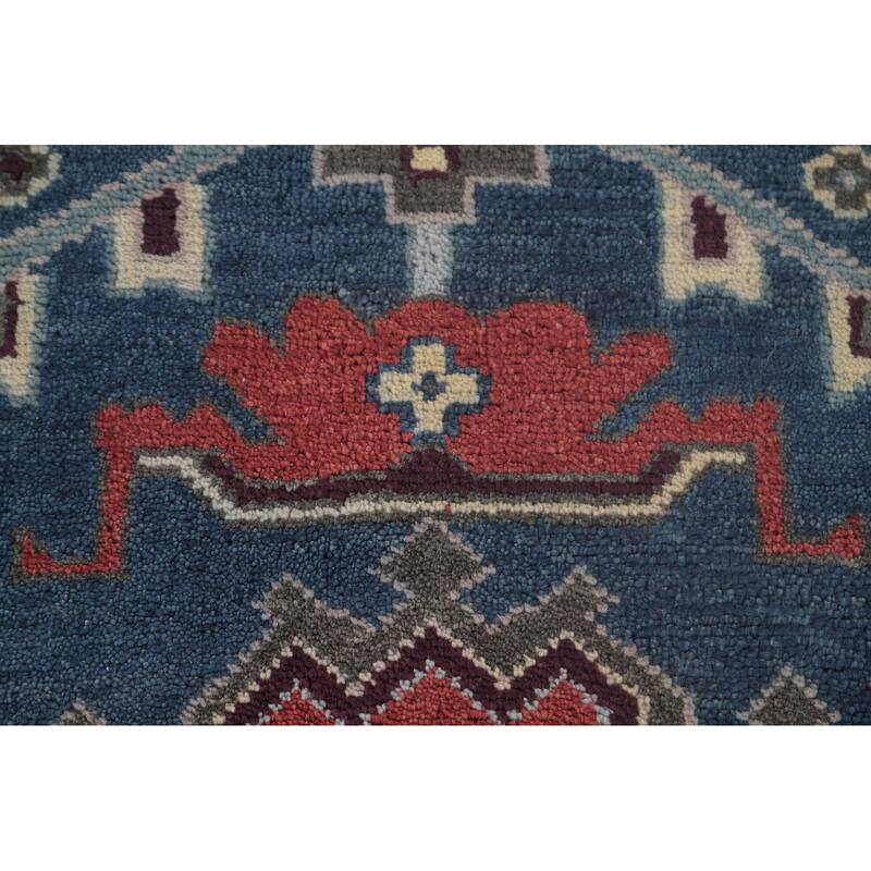 Blue Kazak Indian Area Rug Hand-Knotted Geometric Wool Carpet - 8'1" x 9'9"