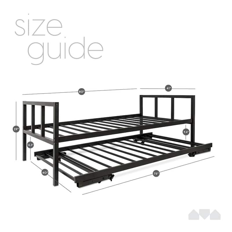 Milliard Twin Daybed and Fold- Up Trundle Set, Black Frame - Mattresses Sold Separately