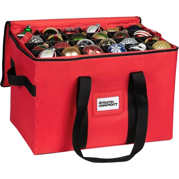 Christmas Ornament Storage Container - Heavy Duty 600D Tear Resistant Material, Zippered, Adjustable Dividers - 96 3" Ornaments