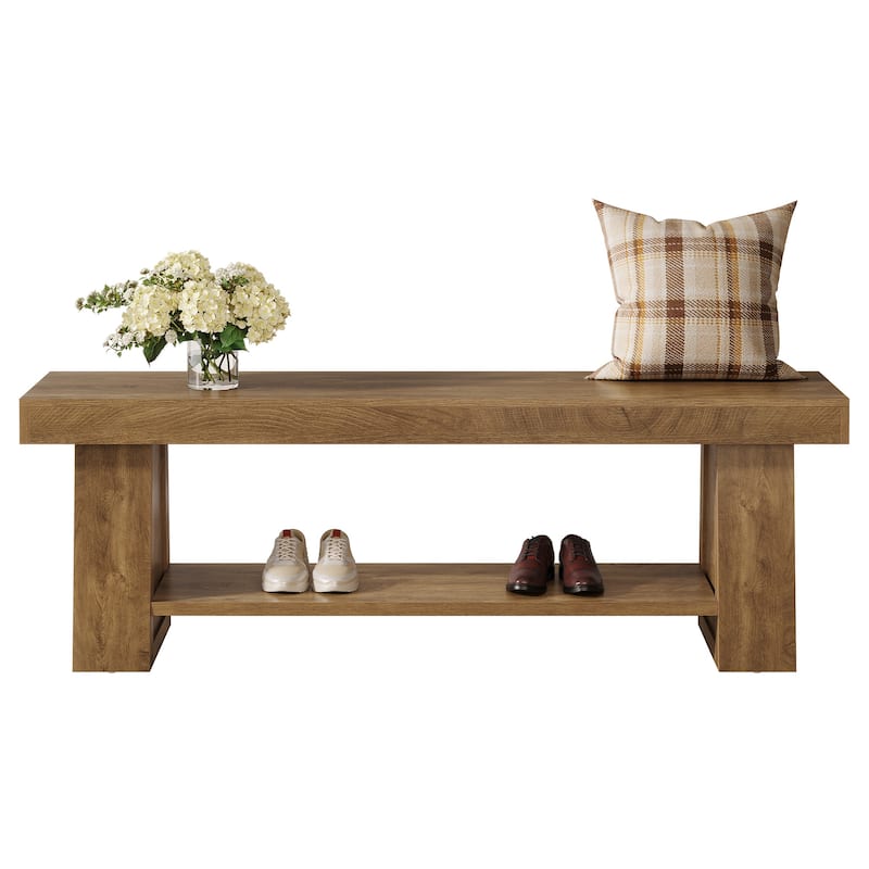 63" Wooden Entryway Bench with Storage Shelf, Extra Long Bench, Hallway Bench for Living Room, Bedroom, Kitchen