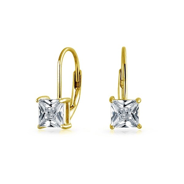 Bling Jewelry Gold Plated 925 Silver Princess Cut Cz Leverback Bling Jewelry Gold Plated 925 Silver Princess Cut Cz Leverback Earrings