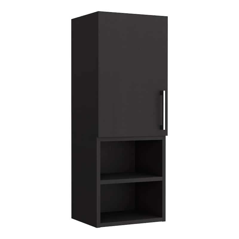Medicine Cabinet with Metal Handle, Single Door, Two External Shelves, Wengue Finish, Wall-Mounted Storage Solution
