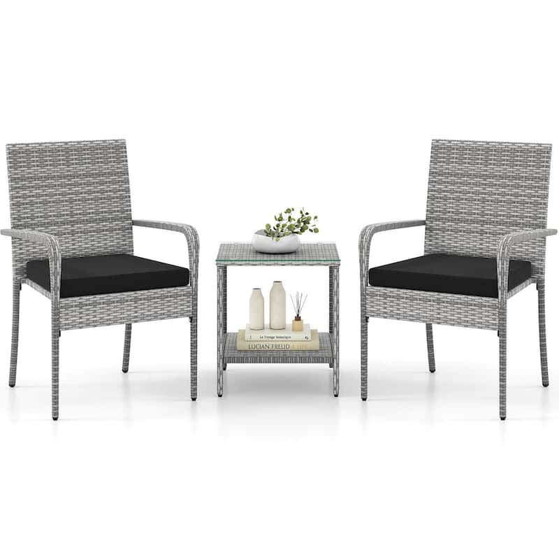 Costway 3 PCS Patio Furniture Set with Seat Cushions & Tempered Glass - See Details