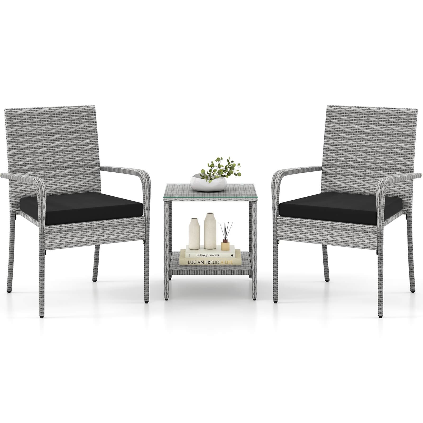 Costway 3 PCS Patio Furniture Set with Seat Cushions & Tempered Glass - See Details