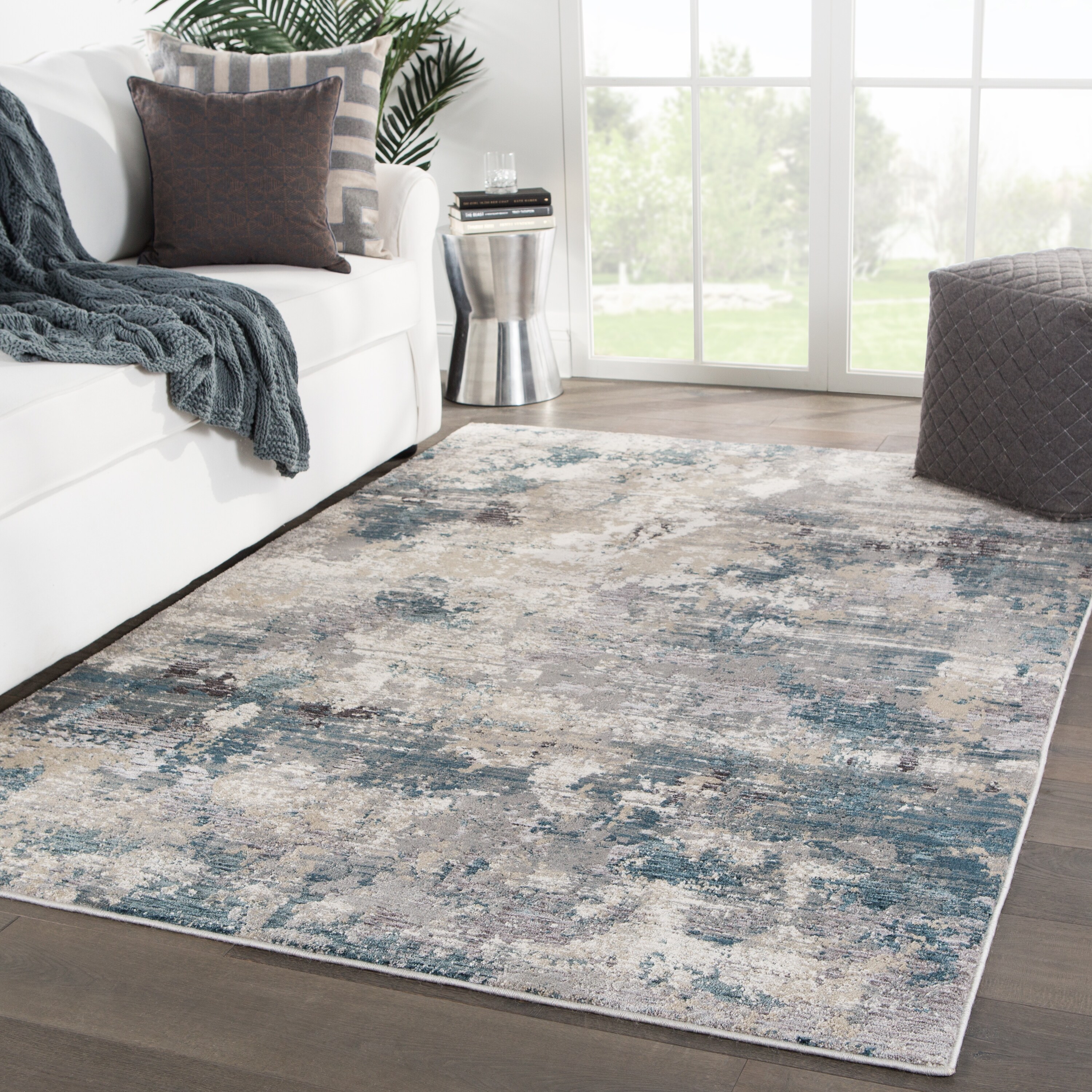 Shop Bertram Abstract Blue Cream Area Rug 4 X 5 7 Overstock
