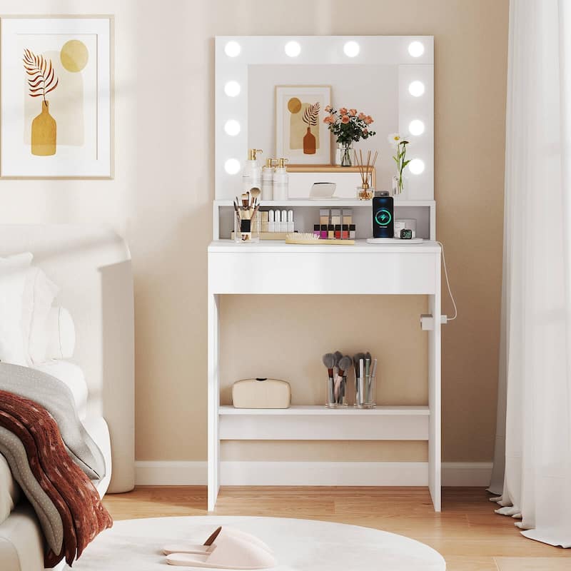 Costway Vanity Desk with Mirror and Lights with 3 Light Modes & - See Details