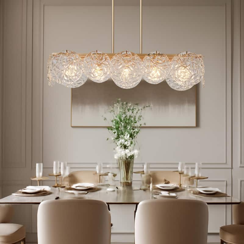 Modern Glam 5-Light Gold Chandelier Rectangle Island Light for Kitchen Dining Room - 33" L x 9" W x 7.5" H